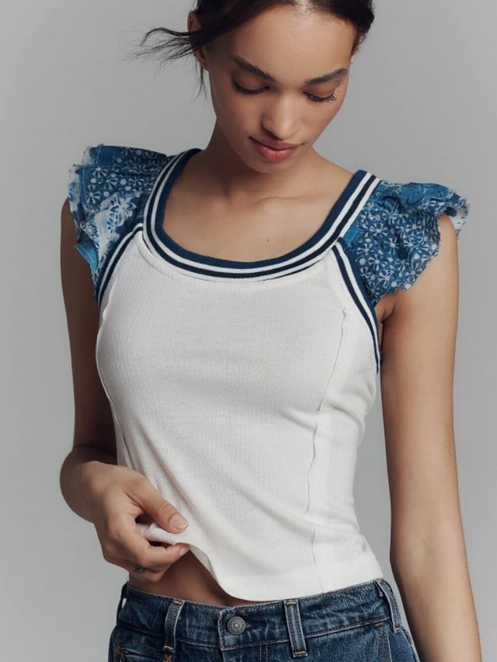 Anthropologie pilcro flutter sleeve sport tank blue M